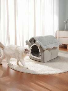 PETSIN 舒适的猫狗宠物屋 - 可拆卸、可清洗的冬季床 | 经典款式柔软聚酯纤维猫窝，小狗窝万圣节圣诞节礼物 - 彩色 - 查看 4