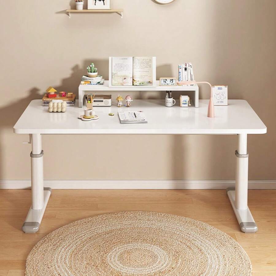 Manual Crank Height-Adjustable Table: Suitable As Study Desk, Computer Desk & Home Office Desk - White - View 1