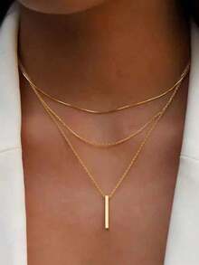 1pc Women's Fashionable Simple Square Multi-Layer Necklace - Gold - View 2