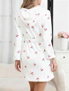 1pc Women's Solid Color Robe, Simple Belted Bathrobe, Casual Sleepwear, Suitable For Spring, Autumn And Winter - White - View 2