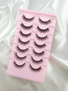 7 pares de cílios postiços com curvatura C, aparência natural, curtos e delicados, estilo olho de gato, faixa fina, cílios de vison, 13 mm de volume, cílios postiços semi-estilizados para festas.