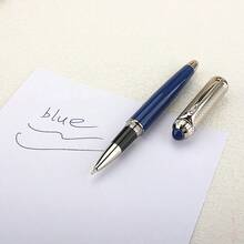 奢华金属银色经典扭纹图案金属蓝黑色圆珠笔 - 148P - 查看 6