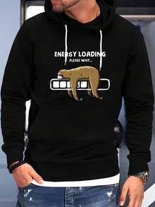 Men's Animal Print Plus Size Hooded Sweatshirt, PLUS SIZE 5ILN - Black - View 6