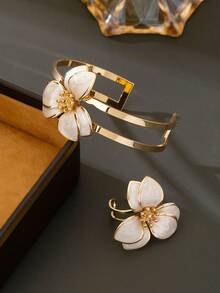 1pc Handmade Cute White Flower Resin Ring & 1pc Bracelet Women Jewelry Set (No Gift Box) - White - View 2