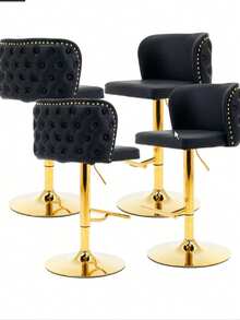 LUCKHAO Leather Bar Stools Set Of 4,PU Upholstered Swivel Counter Height Bar Stools,Modern Adjustable High Barstools With Backs Metal Tall Kitchen Island Chairs For Home Bar& Counter Stools - 黑色 - 查看 8