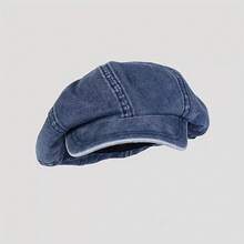 Vintage Washable Solid Color Distressed Denim Beret - Perfect For Newsboy Style! - 深藍色 - 查看 2