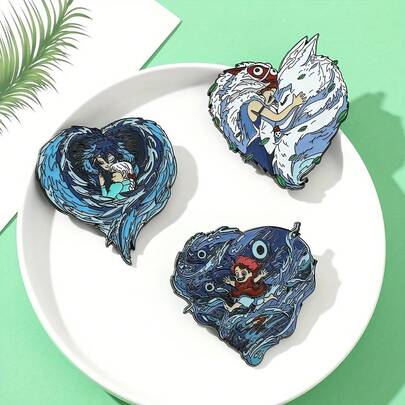 Cartoon Character Brooch Creative Heart Princess Mononoke Moving Castle Enamel Pin Metal Enamel Badge Backpack Clothing Accessories Wallet Pendant