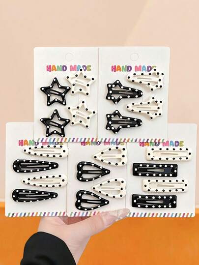 12pcs/Set Polka Dot Hair Clips Set, Retro Fashion Versatile Hair Accessories - Suitable For Women And Girls, Can Instantly Elevate The Sophistication Of Your Outfit, Whether Paired With Minimalist Casual Wear Or Elegant Dresses, Claw Clips, Hair Claws, Hair Slide, Hair Barrettes, Head Accessories