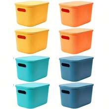 8-Piece Modern Stackable Storage Box With Lid - Waterproof Polypropylene Storage Box With Handle, Rectangular Flip Basket, Suitable For Bookshelves Organizing Box, Multifunctional Use: Handmade, Snack, Desktop And Dormitory Organization Storage Bins With Lids - 8包混裝 - 查看 10