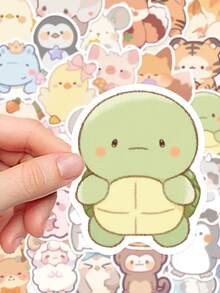 50 piezas Pegatinas de animales en acuarela lindas Adhesivos de vinilo duraderos y autoadhesivos para portátiles, botellas, estuches, monopatines, fundas de teléfono, guitarras, diarios, scrapbooking, decoraciones, impermeables y reutilizables, excelentes para regalos y recuerdos de fiesta, formas irregulares y coloridas