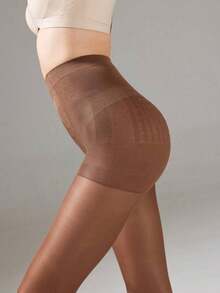 1pc Plus Size Women 20D Minimalist Solid Coffee Brown Tights For Pantyhose - Quả mơ - Xem 2