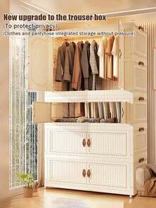 3 Layers Plastic Storage Box With Lid, Stackable Storage Box With Wheels And Sliding Doors, Foldable Storage Box For Wardrobe Storage And Storage Boxes For Home And Office, White - White - View 6