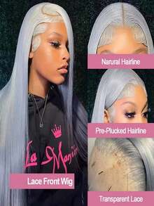 Silver Grey Straight Lace Front Wigs Human Hair For Women 250 Density Wig Human Hair Brazilian Virgin 13x4 HD Transparent Silky Straight Lace Front Wigs Human Hair Glueless Wigs Pre Plucked Bleached Knots - 灰色 - 查看 3