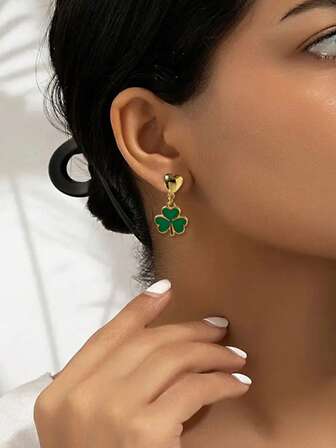 1 Çift Şık ve Zarif Sırlı Yonca ve Kalp Küpe, Minimalist ve Çok Yönlü Tanrıça Aksesuarları