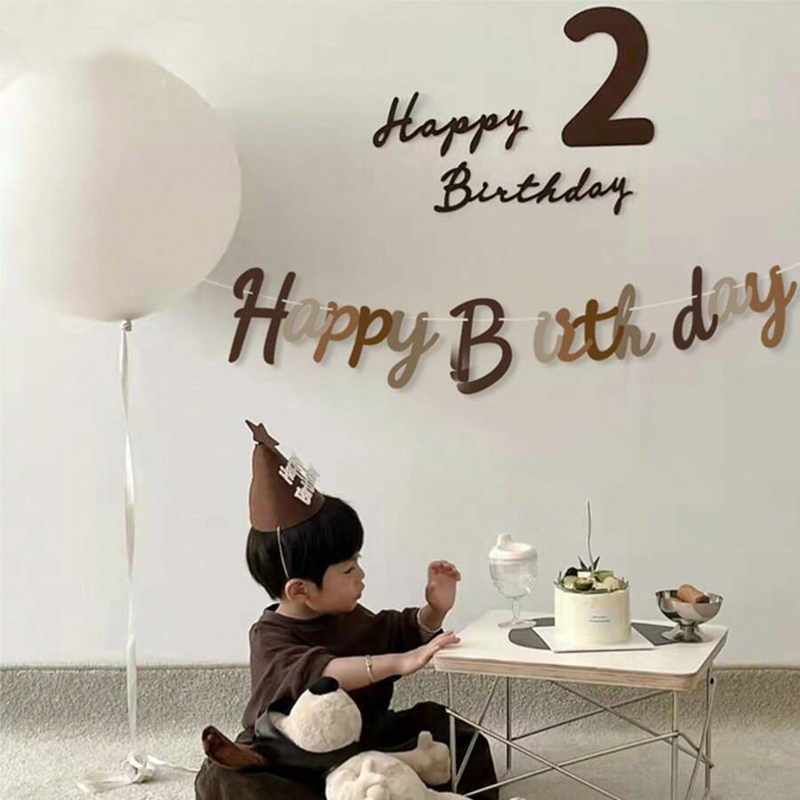 Retro Brown Happy Birthday Letter Pull Flag, Birthday Party Decoration Supplies - Brown - View 1