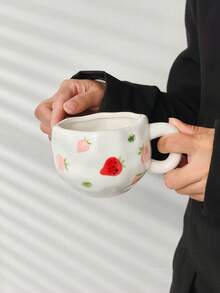 1 pieza Taza de café de cerámica con diseño floral, taza de cerámica estilo europeo pintada a mano, taza de porcelana de alta calidad, taza grande para desayuno, taza de leche, taza de jugo, taza de té de la tarde, taza de agua de oficina, taza de latte, taza de regalo, apta para todas las estaciones - Multicolor - Ver 16