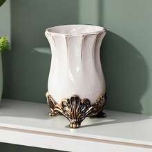 1pc Modern Ceramic Bathroom Rinse Cup, Luxury Ceramic Mug, Bathroom Gargle Cup, Household Mug, Ceramic Rinse Cup, Milky White Round Mug, Bathroom Ceramic Toothbrush Cup, Couples Rinse Cup, Household Luxury Wash Cup, Toothbrush Cup - Beige - View 2