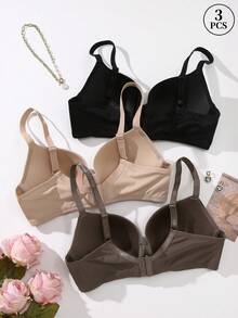 3pcs Plus Size Women's Full Coverage Underwire Bras, Comfortable Lingerie Set - Multicolor - View 4