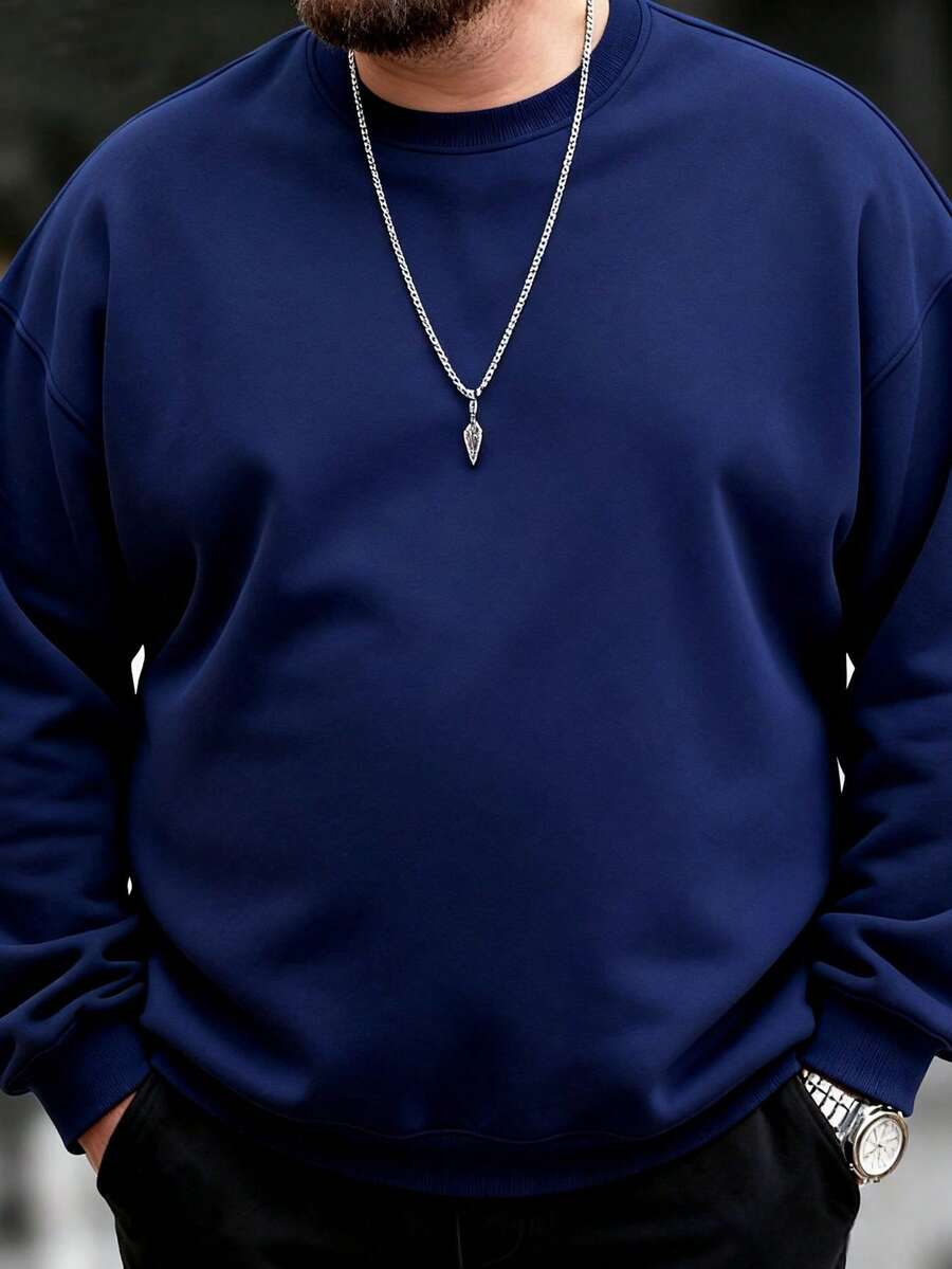 Men's Solid Color Pullover Hoodie, Spring & Autumn - Blue - View 1