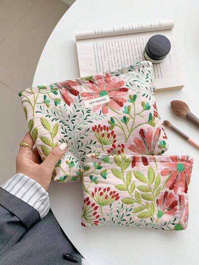 1件/套 花卉图案化妆包 便携式化妆包 旅行化妆包 拉链多功能收纳包，可收纳化妆品、护肤品、口红、指甲油、护手霜、手机、硬币、钥匙、小物件 化妆包套装 化妆袋 化妆盒 化妆包 化妆品收纳包 护肤包 洗漱包 卫生棉条包 钱包 生日礼物 妈妈礼物 伴娘礼物 朋友礼物 圣诞礼物 新年礼物 旅行必备 邮轮必备 宿舍必备，女士礼物，圣诞礼物，女士礼物创意