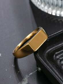 Stainless Steel 18K Gold Plated Minimalist Geometric Couple Ring, Unisex, Holiday Gift - Yellow Gold - View 10