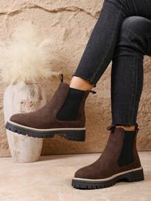 Bottines pour femmes, chaussures à enfiler, chaussures noires, bottes d'hiver, bottes noires, chaussures pour femmes, chaussures plates, nouvelles chaussures, bottines, chaussures pour femmes, talons - Taupe - Voir 4