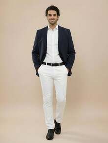 pthirillo Men's Tailored Slim Fit Executive Dress Pants, Smart Casual Style, Oxford Polyester Fabric, Classic Formal, Lightweight And Refined - 白色 - 查看 7