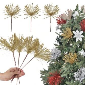 1Pack Christmas Tree Ornaments Glitter Christmas Tree Picks Curly Sprays Sparkle Artificial Berry Stems Twigs 14.17" Ting Branches Vase Fillers Decorative Sticks For Xmas Tree Decorations Winter Wreath DIY Crafts