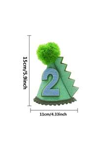 手工毛毡卡通恐龙绿色生日帽，生日服装头饰，手工粘贴1-9数字生日派对帽 - 綠色 - 查看 3