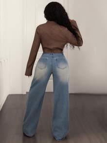 Plus Size Women's Fashion PU Leather Street Casual Daily Wear Jacket, Solid Color Zipper Metal Button Design, Suitable For Street, Avant-Garde, Y2K, Vacation, College, Cool Outfits - Brown - View 6