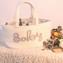 1 Stück tragbarer, handgehaltener Seilkorb mit gewebtem Buchstabenmuster zur Aufbewahrung von Windeln, Flasche Windel Mutterbeutel, geeignet zum Aufbewahren von Babybedarf wie Flaschen und Windeln, mit unabhängigen Fächern, Aufbewahrungskorb, Geschirr Aufbewahrungskorb, für Schlafzimmer, Wohnzimmer, Küche, Badezimmer Aufbewahrung. Muttertags Geschenk.