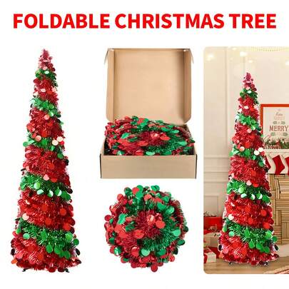 Christmas Tree 150cm / 5ft Foldable Artificial Xmas Tree Pop Up Home Decoration Christmas Decorations Home Christmas Gifts Christmas Decor
