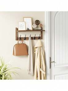 Wall Mounted Hook With Shelf - Wooden Entryway Storage Rack With 5 Double Hooks, Vintage Wall Hanging Coat Rack, Suitable For Bathroom, Living Room, Bedroom