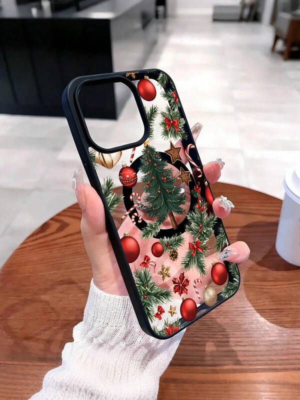 Weihnachtsbaum Muster Transparente magnetische Handyhülle für iPhone 17 16 15 14 13 12 11 Pro Max Plus Air,Acryl + TPU Phone Case & Stoßfeste, Cases, Geschenkidee für Männer und Frauen, Handy Zubehör, Handyhülle, Handyhüllen