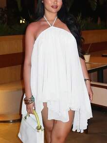 Women's Backless Spaghetti Strap Sleeveless Mini Dress, Sexy Elegant Fashion Party Skirt, Suitable For Office, Commute, And Vacation - White - View 2