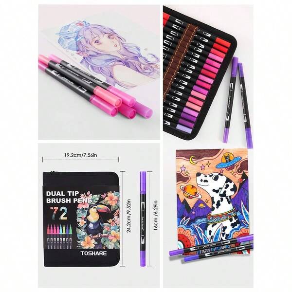 Double Brush Marker Pens, 72 Colors Art Markers Set With Fine Tip And Brush Tip For Kids Adult Coloring Book Hand ...