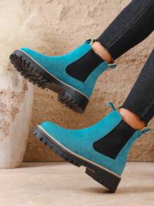 Damskie botki i krótkie kozaki, buty wsuwane, czarne buty, zimowe kozaki, czarne buty, buty damskie, płaskie buty, nowe buty, krótkie kozaki, buty damskie, obcasy - Jasnoniebieski - Zobacz 5