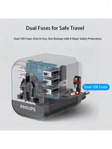 PHILIPS SPS1004B/93 Adapter Socket 35W PD Fast Charging 3A2C Multi-Port Charging Coverage For UK, Europe, America, Australia, And Japan; Portable For Travel And Office Use.