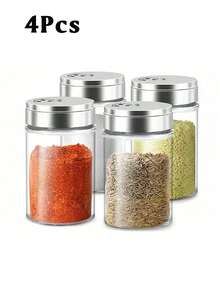1/2/4件套盐和胡椒粉瓶套装，带可调节倾倒孔的盐和胡椒粉瓶，不锈钢盖胡椒粉罐，玻璃盐和胡椒粉瓶，厨房调味料容器