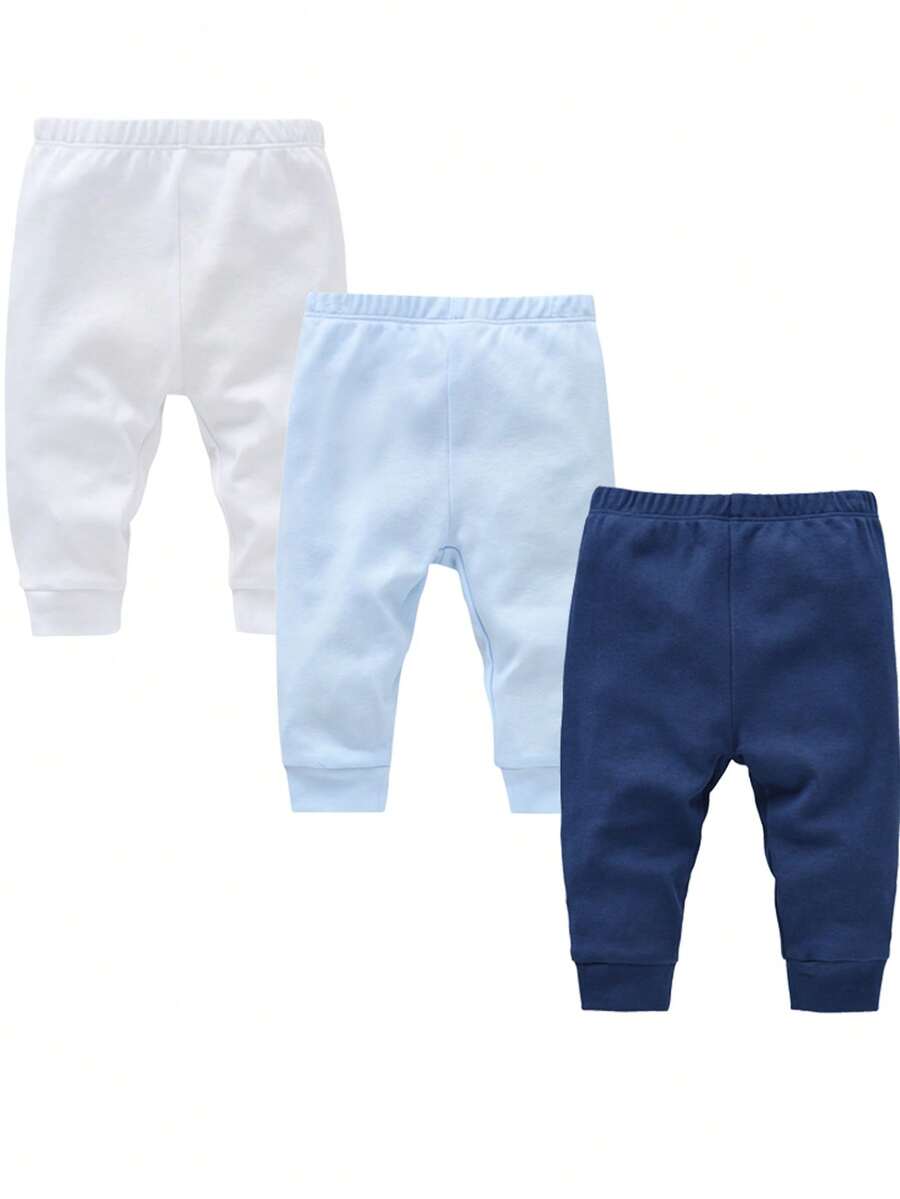 3pcs Baby White & Light Blue Pants Set - Multicolor - View 1