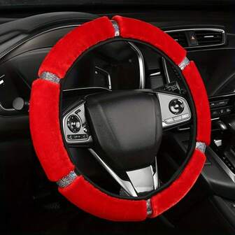 Funda de volante de 15 pulgadas con lentejuelas de peluche para coche, elástica sin anillo interior, para mujeres