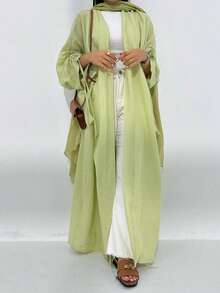 1 bucată culoare solidă simplă cu șnur manșete femei culoare solidă îmbrăcăminte din Orientul Mijlociu rochie lungă la modă și elegantă cardigan rochie halat Abaya potrivit pentru festivaluri zilnice