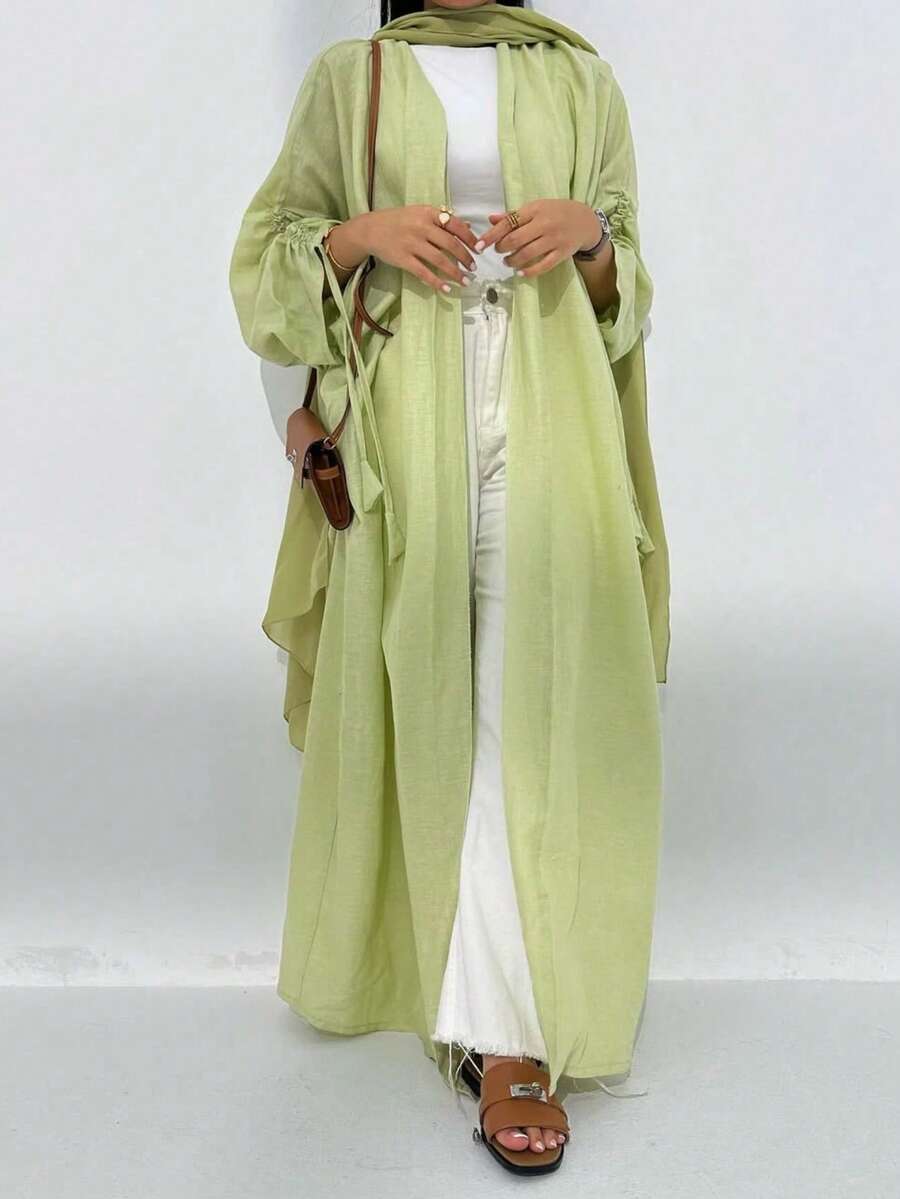 1 bucată culoare solidă simplă cu șnur manșete femei culoare solidă îmbrăcăminte din Orientul Mijlociu rochie lungă la modă și elegantă cardigan rochie halat Abaya potrivit pentru festivaluri zilnice