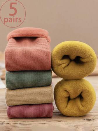 5 pares de calcetines de tripulación cálidos con rayas verticales para mujer para el hogar