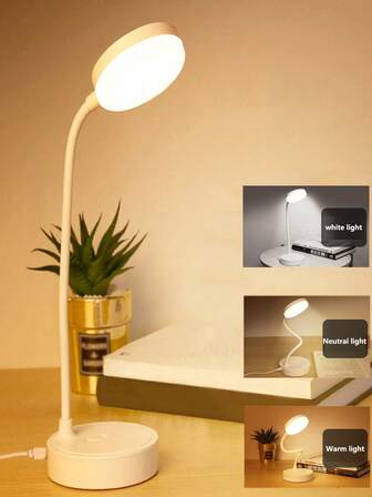 1 pieza Lámpara de escritorio ajustable de tres colores, lámpara de mesa alimentada por USB, luz nocturna LED portátil para estudio, lectura, dormitorio y dormitorio