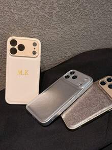 1个定制奢华荔枝纹皮革手机壳，可个性化定制字母名字，兼容苹果17、16、15、14、13、12、11 Pro Max、16 Plus、17 Air，全摄像头保护防摔手机壳，金色、银色、橙色可选，韩式极简复古情侣手机壳 - 黑色 - 查看 9