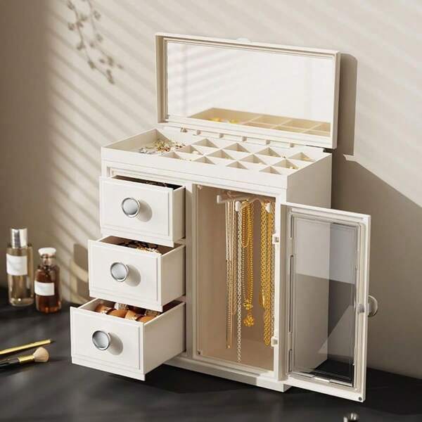 Box Organizer,4 Layer Large Wood Jewelry Boxes &Amp; Organizers,Spacious Vertical Jewelry Organizer With Clear Window,...