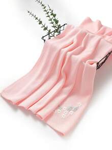 1件针织婴儿毯，带刺绣，甜美设计，休闲简约，适合所有季节 - 淺粉 - 查看 2