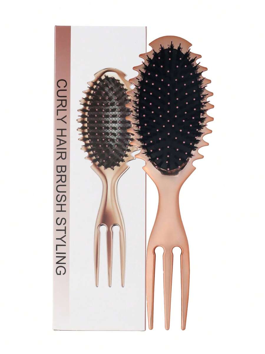 卷发定型梳，奢华电镀梳齿，三叉设计，高端金属光泽，男女通用，干湿两用，打造丝滑柔顺秀发，防静电防毛躁，瞬间提升发型质感，持久定型，轻松打造完美发型，美发梳，美发工具，美发产品及配件，理发沙龙美容旅行必备，美发造型套装 - 彩色 - 查看 1