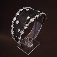 1pc Minimalist Rhinestone Embellished Headband, High-End Sparkly Black Mesh Hair Accessory, Winter - Black - View 11